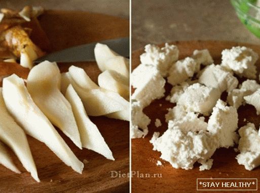 Salata sa kruškama, adyghe sir ipreliv od medenog vapna