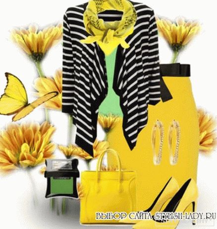 С чем носить желтую юбку, черный + желтый, фото