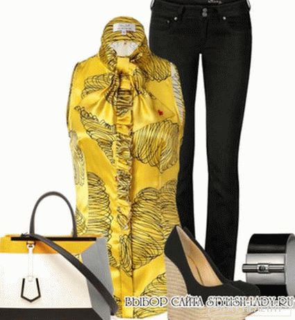 С чем носить желтую блузку, черный + желтый, фото